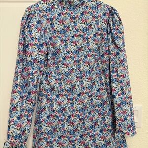 Nasty Gal Blue Floral Long Sleeve Blouse